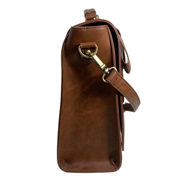 ECOSUSI Womens 15.6" Laptop Bag Briefcase Brown Vegan Leather Eyelets Bow EUC - Picture 6 of 8